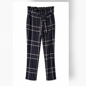 Current Air Plaid Paperbag Waist Pants – Size M – Tie Belt Trousers – Black & Wh